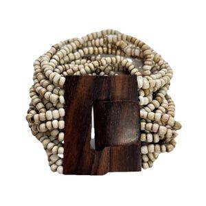 Wooden Buckle Clasp Beaded Multi Strand Bracelet